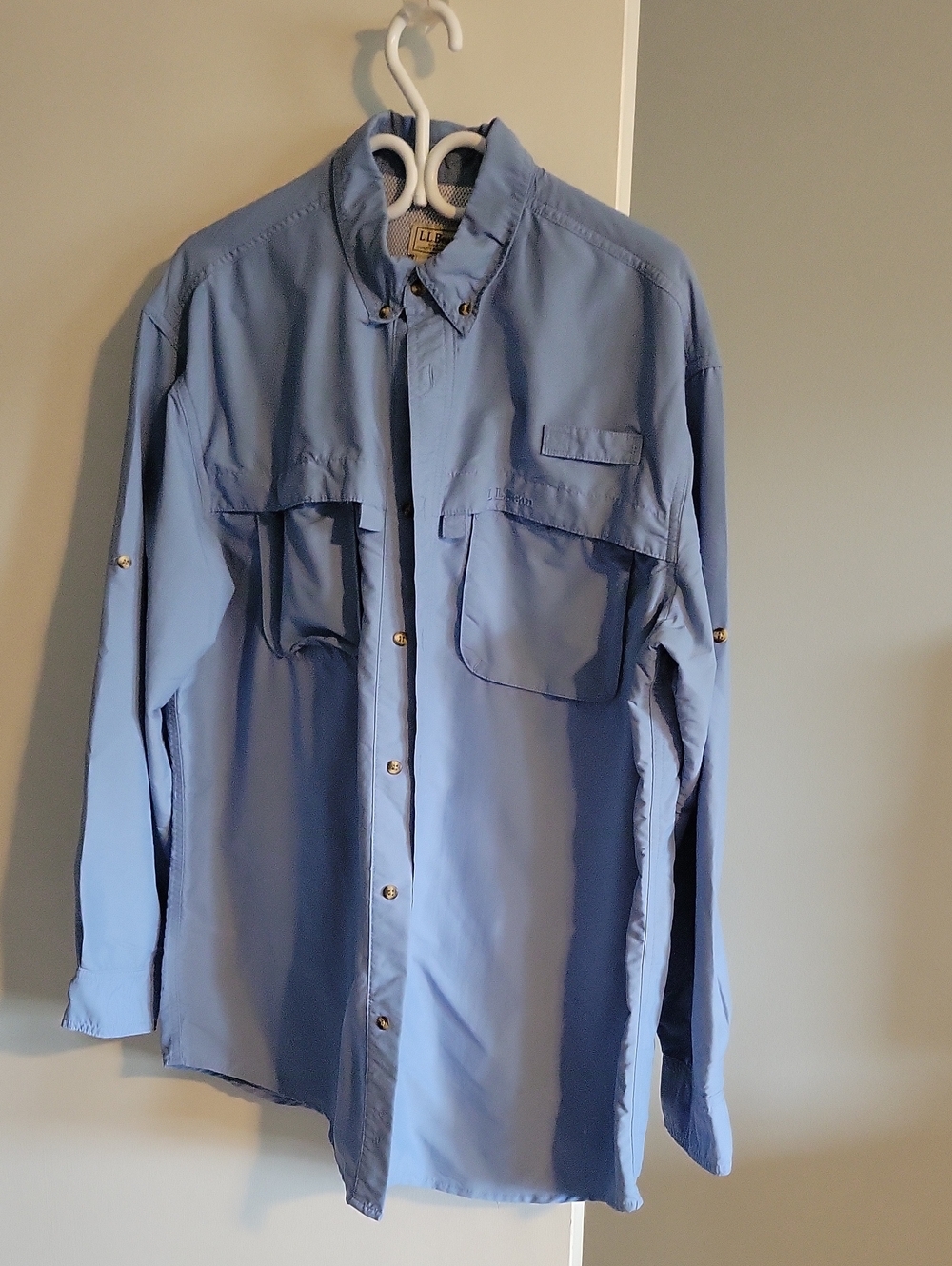 L.L. Bean Light Blue Men's Long Sleeve Fishing Shirt
